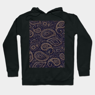 Pretty Gold Bohemian Art Paisley Floral Pattern Gradient Beige and Brown on Navy Blue Hoodie